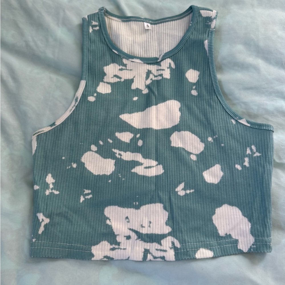 Teal and White Women's Crop Top
